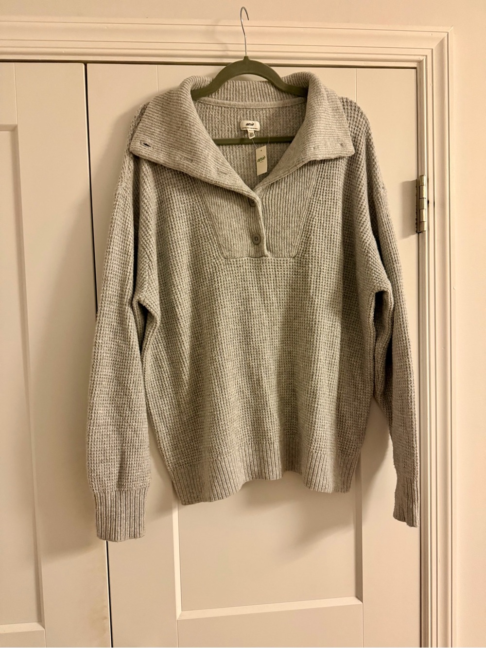Aerie 🩶 Waffle Button Polo Sweater Gray Medium